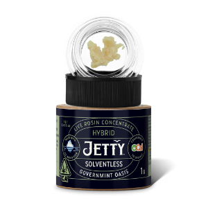 A photograph of Jetty Live Rosin OCAL 1g Solventless Governmint Oasis