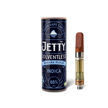 A photograph of Jetty Cartridge OCAL 1g Solventless Banana Punch