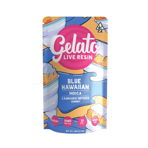 A photograph of Gelato Gummies 100mg Indica LR Blue Hawaiian 10ct