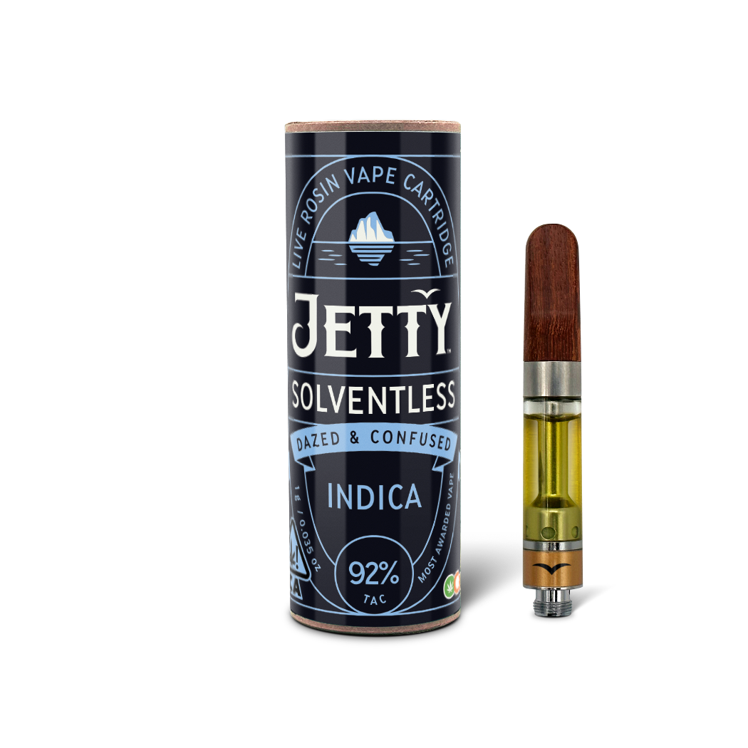 A photograph of Jetty Cartridge OCAL 1g Solventless Dazed and Confused