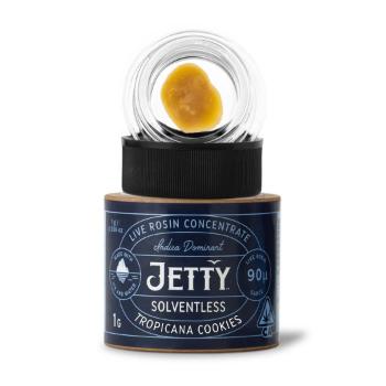 A photograph of Jetty Live Rosin 1g Solventless Tropicana Cookies