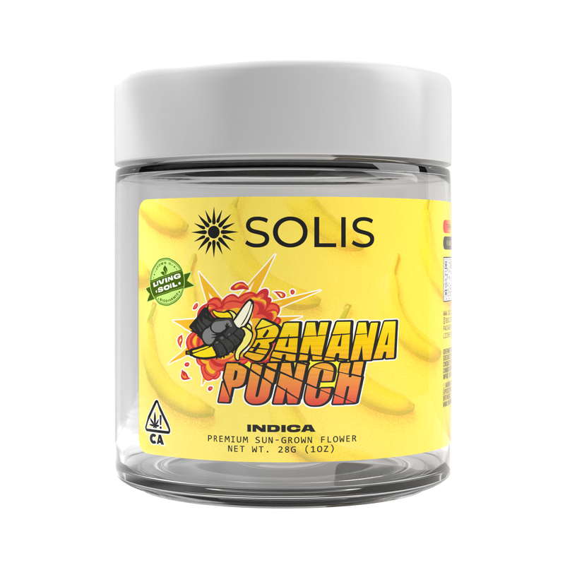 A photograph of Solis Flower 28g Indica Banana Punch