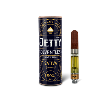A photograph of Jetty Cartridge 1g Solventless Tropicanna