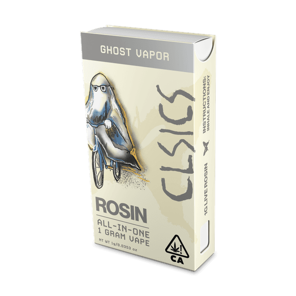 A photograph of CLSICS Live Rosin All-In-One Cartridge 1g Indica Ghost Vapor