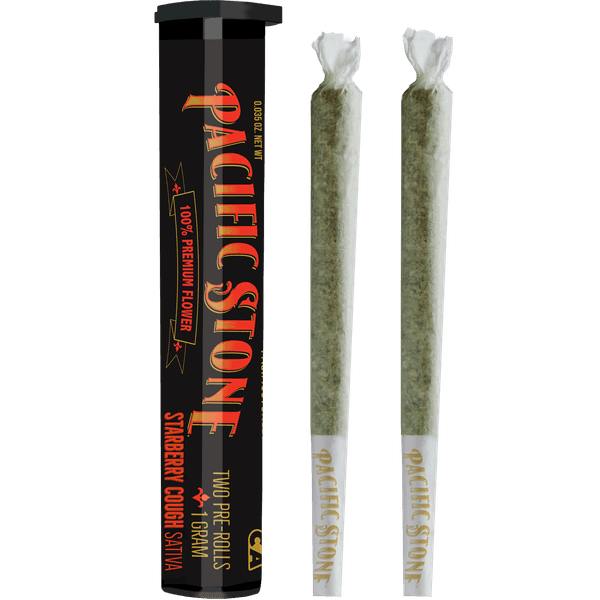 A photograph of Pacific Stone Preroll 0.5g Sativa Starberry Cough 2-Pack 1.0g