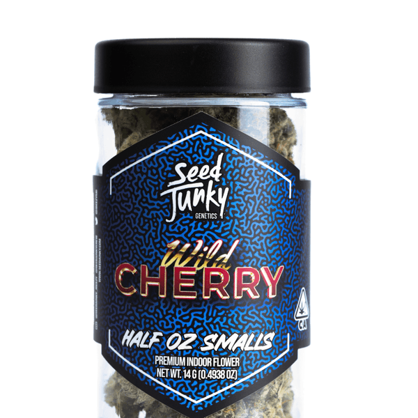 A photograph of Seed Junky Smalls Flower 14g Indica Wild Cherry