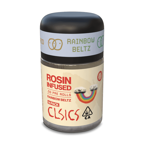 A photograph of CLSICS Rosin Preroll 14pk Hybrid Rainbow Beltz