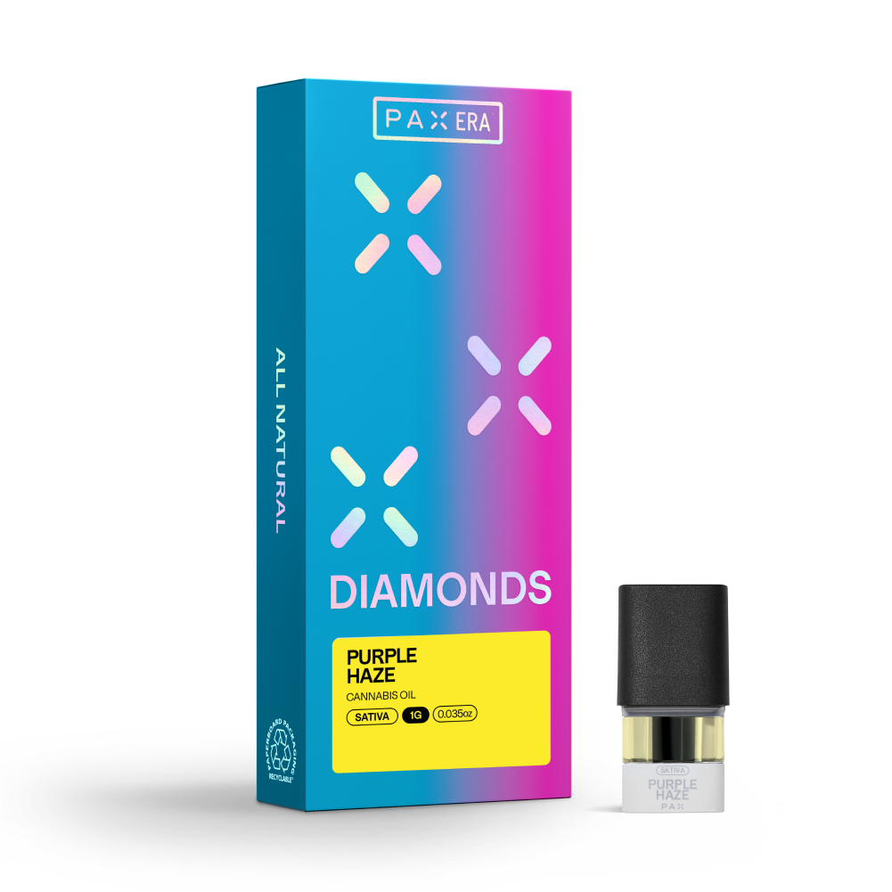 A photograph of PAX Diamonds Pod 1g Purple Haze