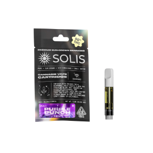 A photograph of Solis Diamond Enhanced Cartridge 1g Indica Purple Punch