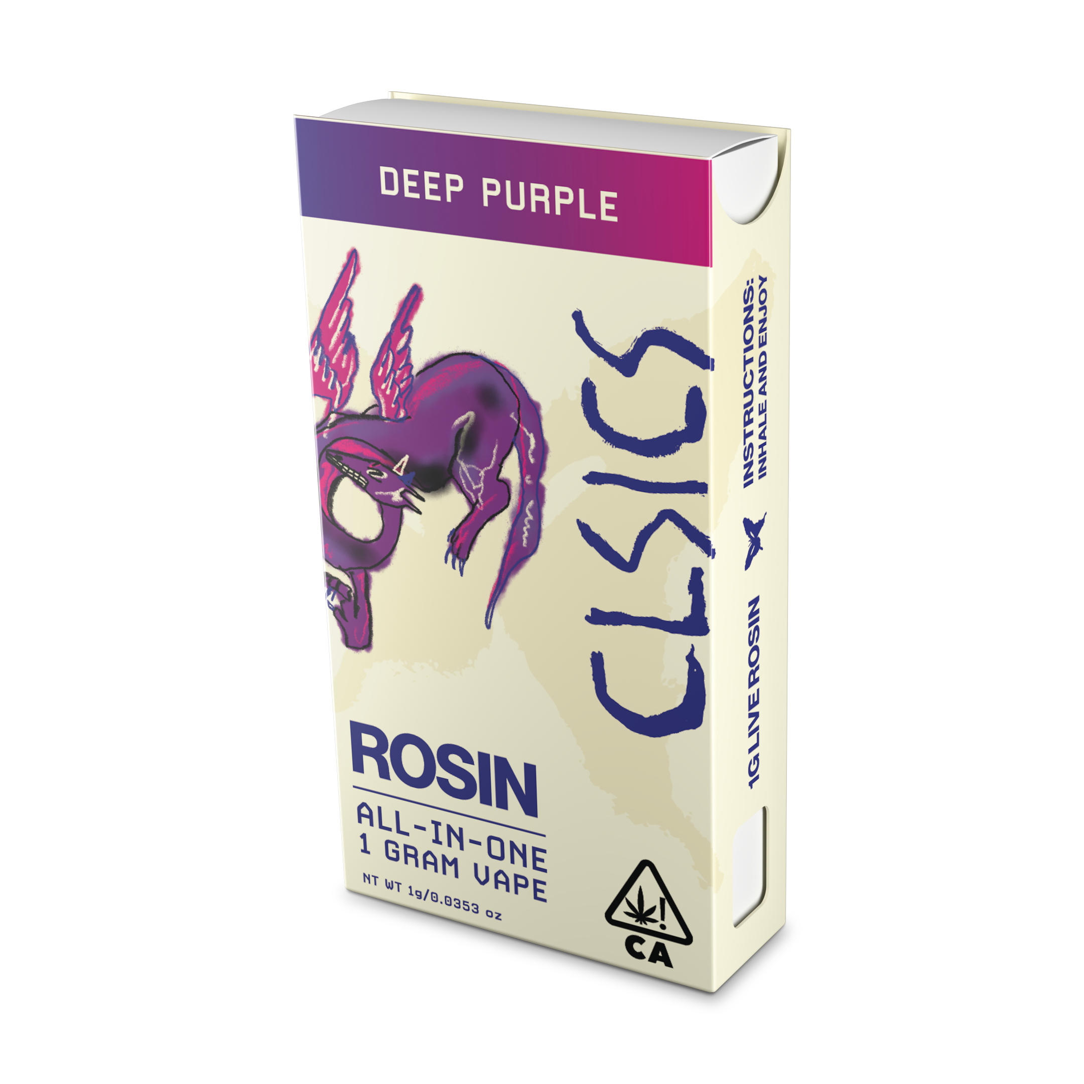 A photograph of CLSICS Live Rosin All-In-One Cartridge 1g Indica Deep Purple