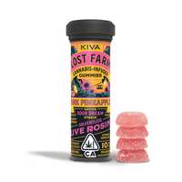 A photograph of Lost Farm Gummies Pink Pineapple Sour Dream Rosin