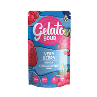 A photograph of Gelato Gummies 100mg Indica Sour Very Berry 10ct