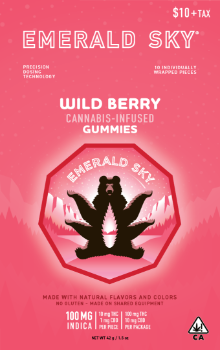 A photograph of Emerald Sky Gummies 10ct 100mg Wild Berry (New Package)