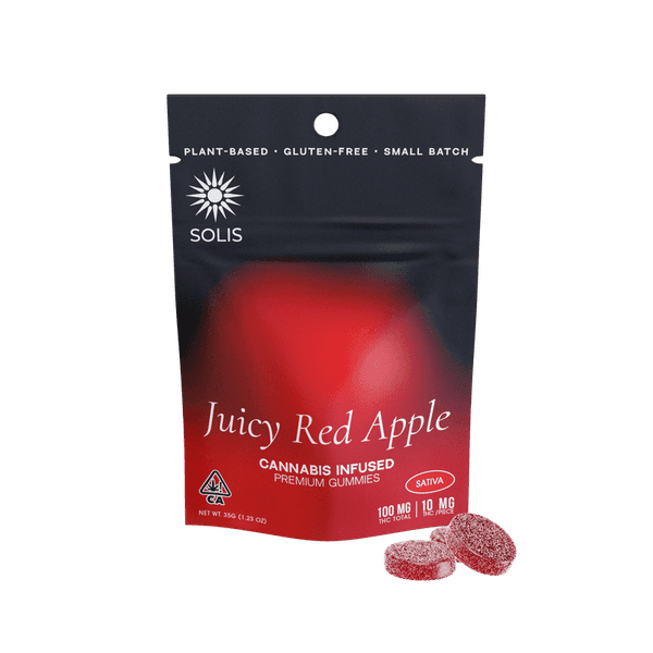 A photograph of Solis Gummies Sativa Juicy Red Apple 10pk