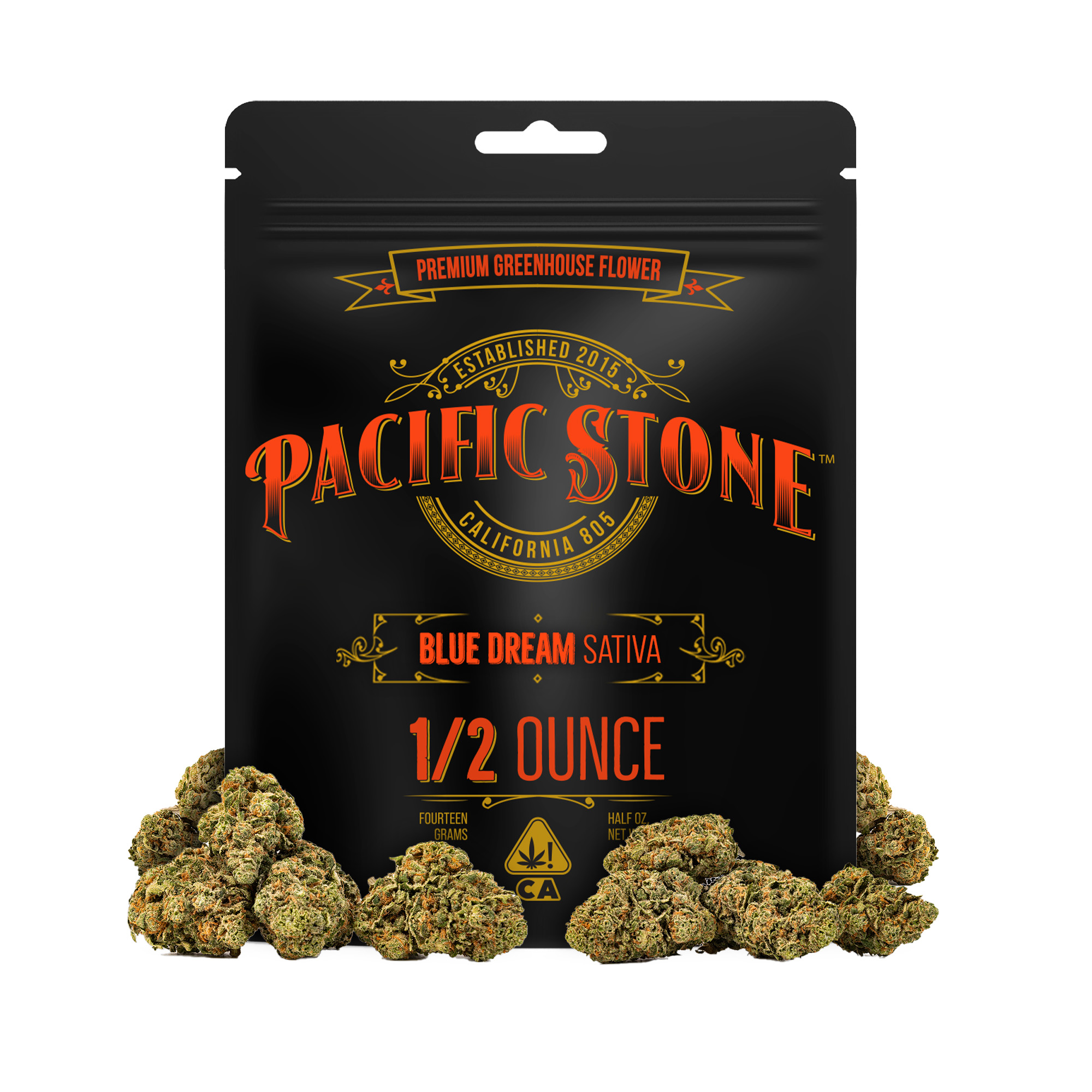 A photograph of Pacific Stone Flower 14.0g Pouch Sativa Blue Dream 8ct