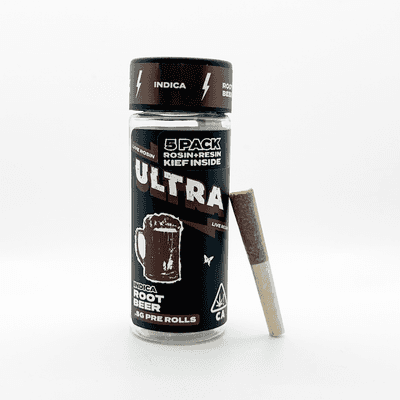 Ultra Live Rosin and Live Resin Preroll 5pk .5g Indica Root Beer