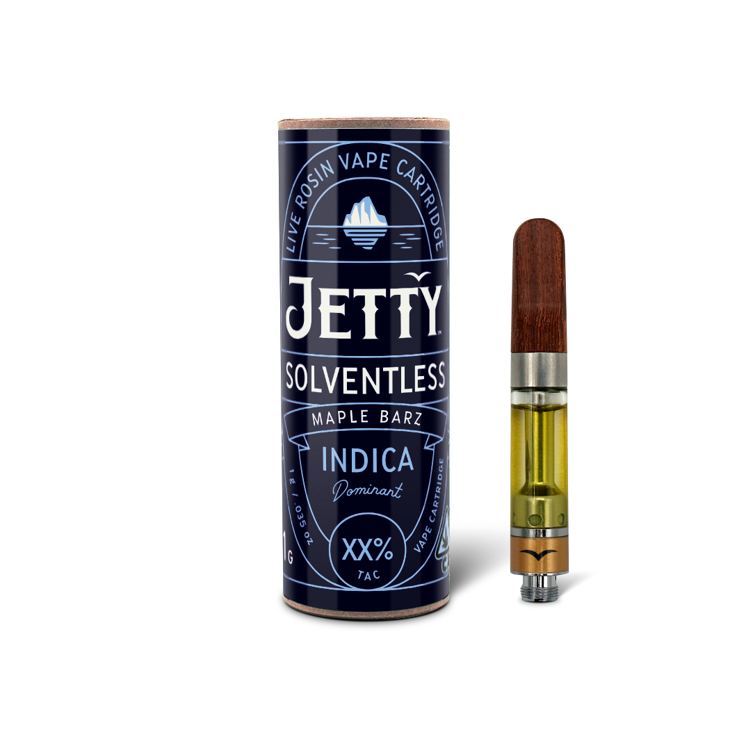 A photograph of Jetty Cartridge 1g Solventless Maple Barz