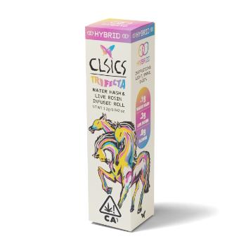 A photograph of CLSICS Trifecta 1.2g Hash Preroll Hybrid Dolato/Cake Crusher/Lava Cake