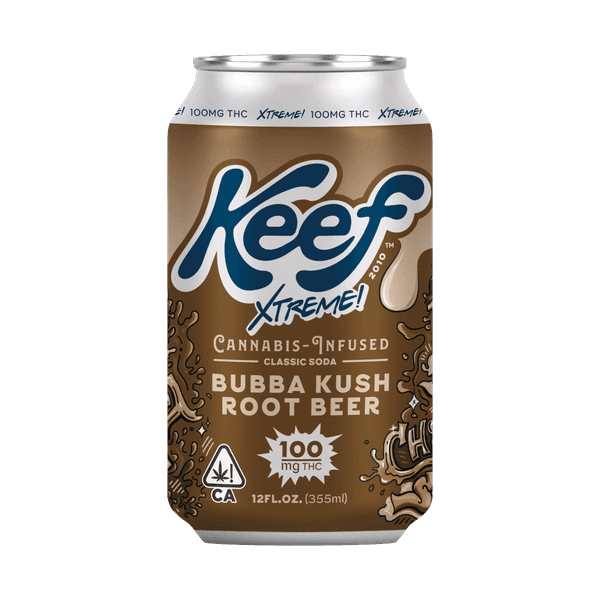 A photograph of Keef 100mg Bubba Kush Root Beer Xtreme Classic Soda 12oz