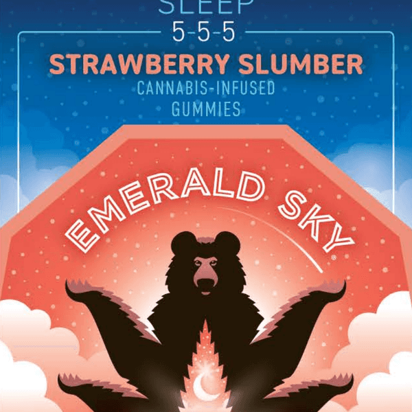 A photograph of Emerald Sky Sweet Dreams Gummies 5ct 50mg Indica Strawberry Slumber 5:5:5 THC/CB