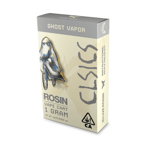 A photograph of CLSICS Live Rosin Cartridge 1g Indica Ghost Vapor