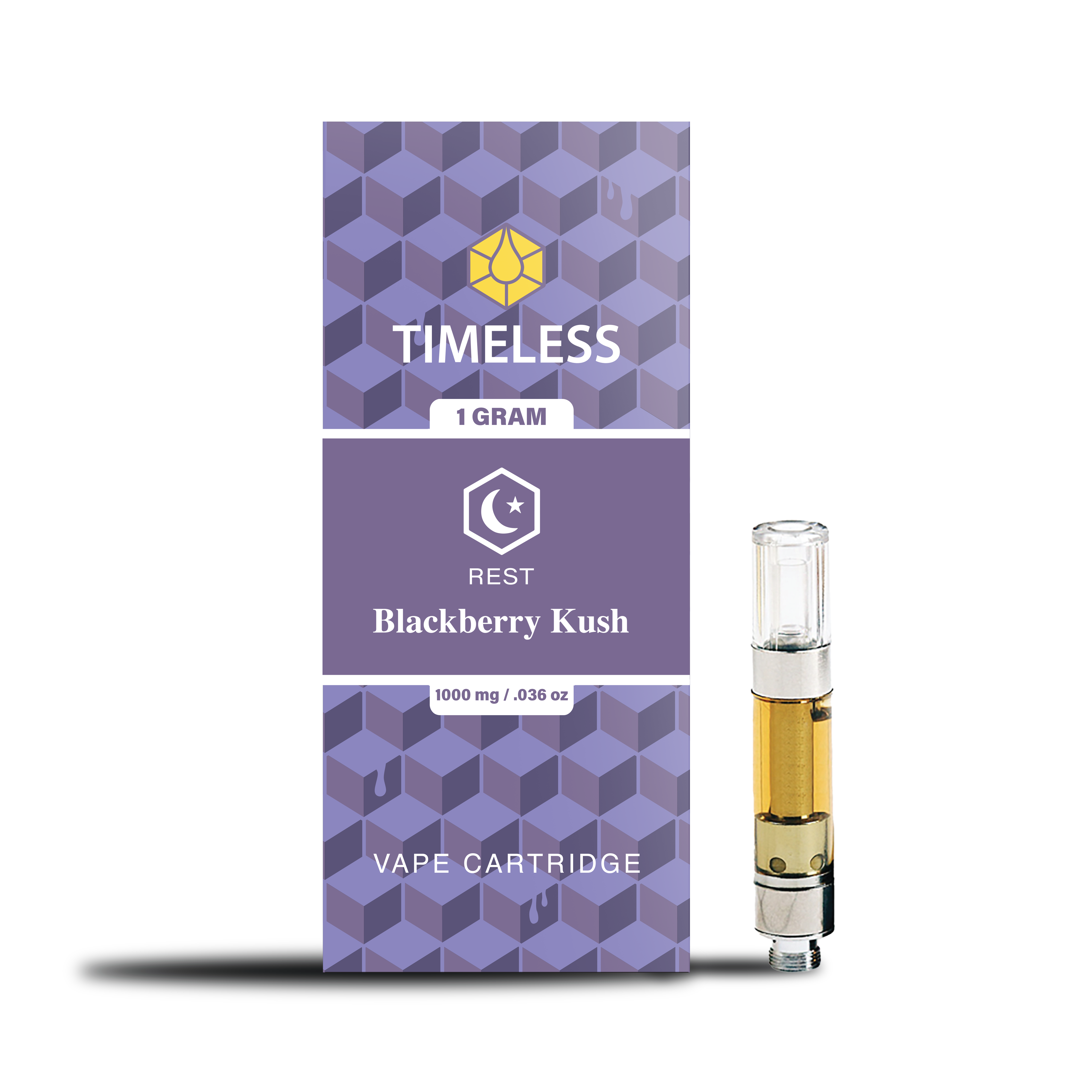 A photograph of Timeless Cartridge Rest 1g Indica Blackberry Kush