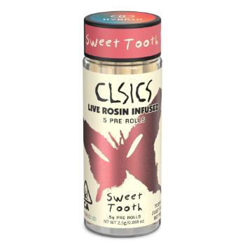 A photograph of CLSICS Rosin Preroll 5pk Hybrid Sweet Tooth