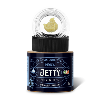 A photograph of Jetty Live Rosin OCAL 1g Solventless Banana Punch