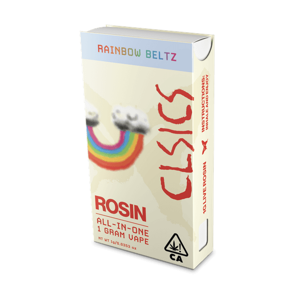 A photograph of CLSICS Live Rosin All-In-One Cartridge 1g Hybrid Rainbow Beltz