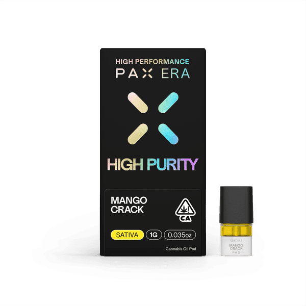 A photograph of PAX High Purity THC Pod 1g Sativa Mango Crack