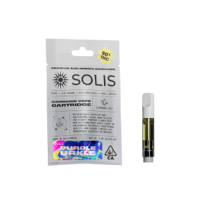 A photograph of Solis Cartridge 1g Indica Purple Urkle