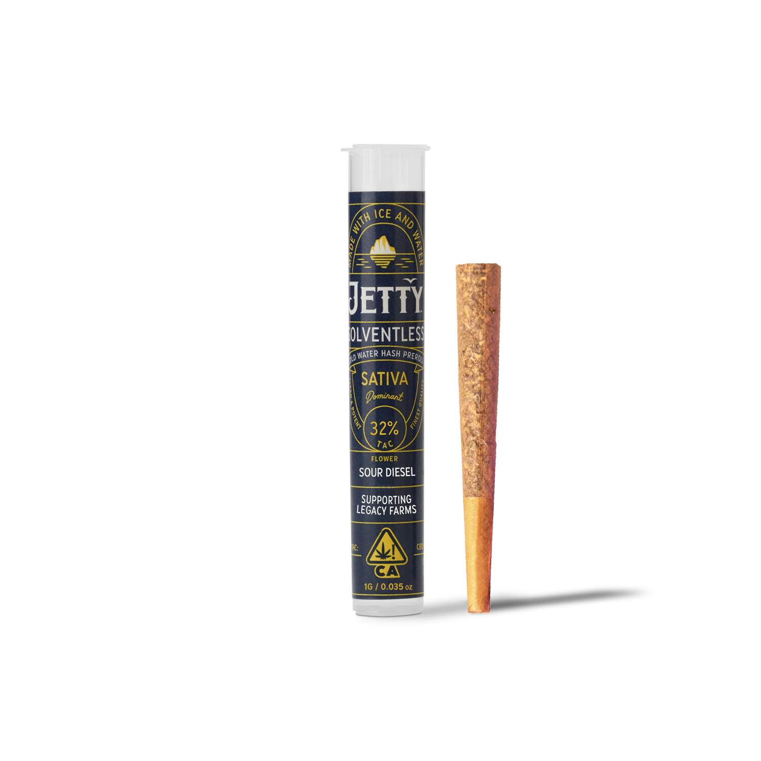 A photograph of Jetty 1g Solventless Preroll Sour Diesel
