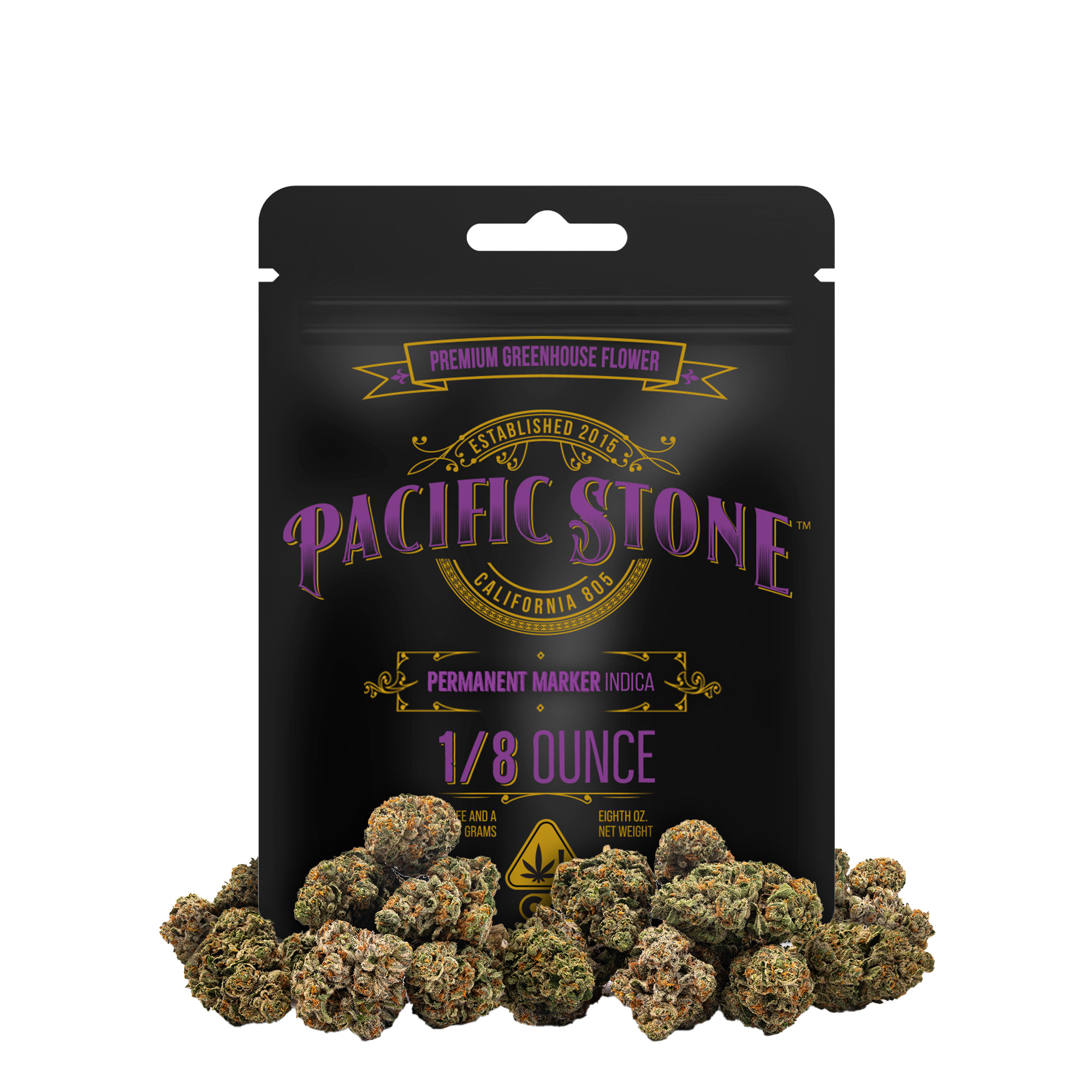 A photograph of Pacific Stone Flower 3.5g Pouch Indica Permanent Marker