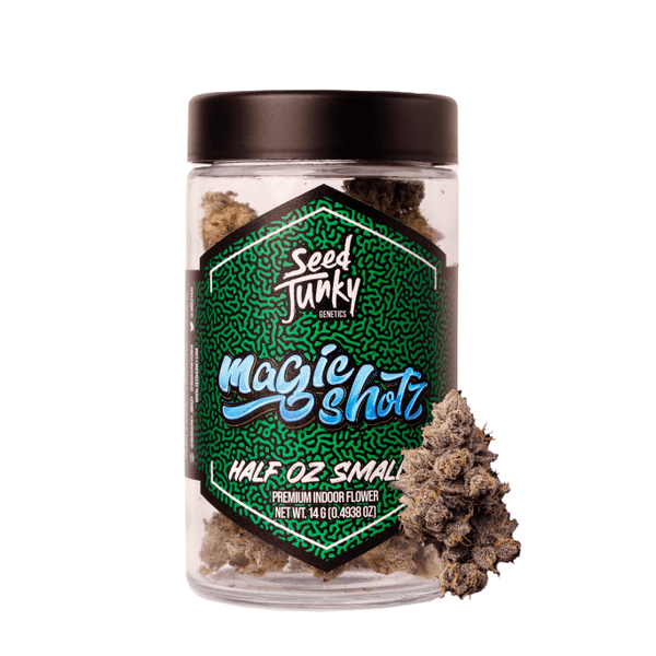 A photograph of Seed Junky Smalls Flower 14g Hybrid Magic Shotz