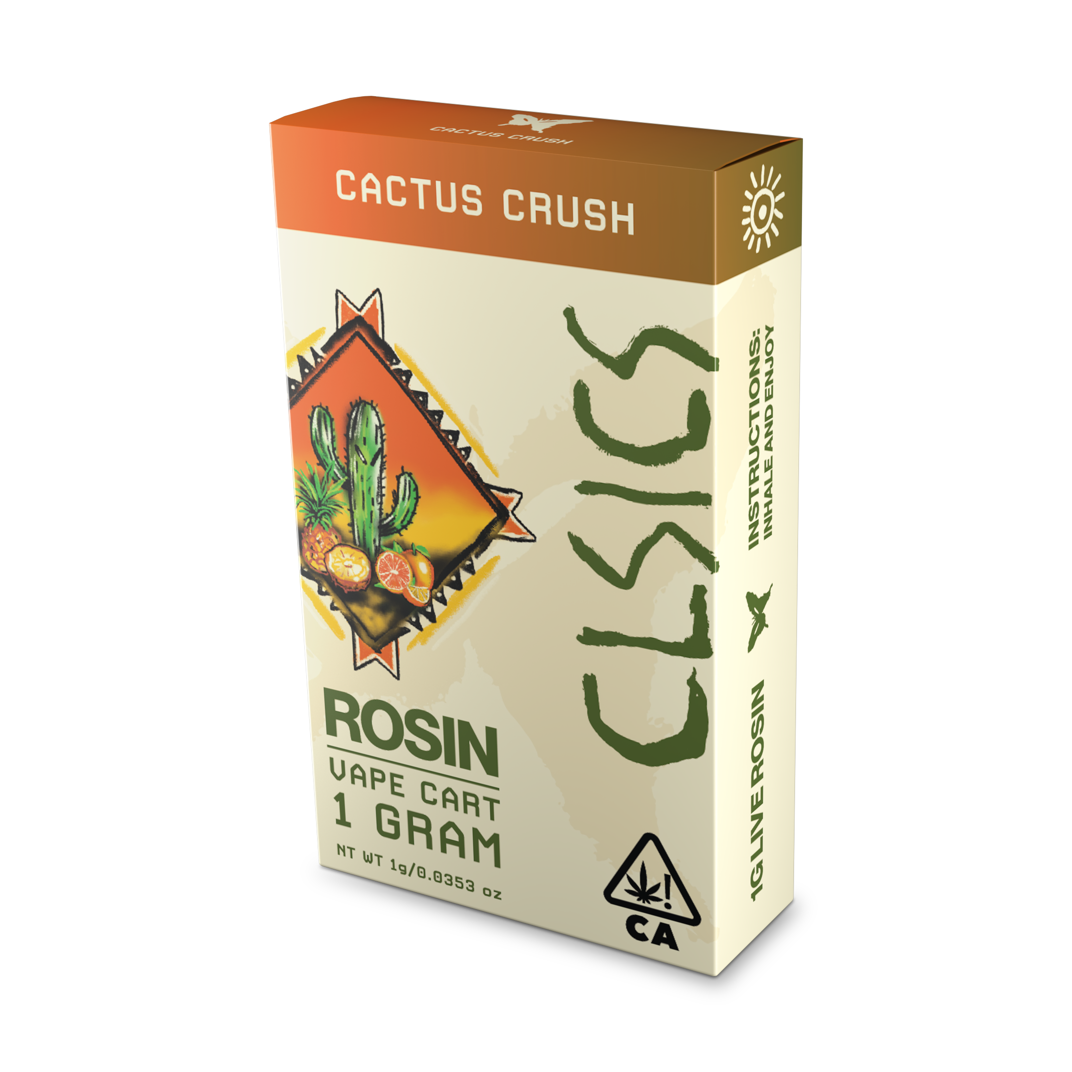 A photograph of CLSICS Live Rosin Cartridge 1g Sativa Cactus Crush