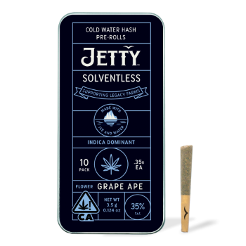 A photograph of Jetty Solventless Preroll Grape Ape 10pk