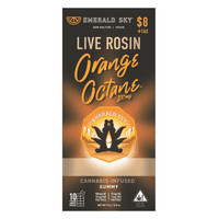 A photograph of Emerald Sky Rosin Gummies 1ct 100mg Sativa Orange Octane 48pk