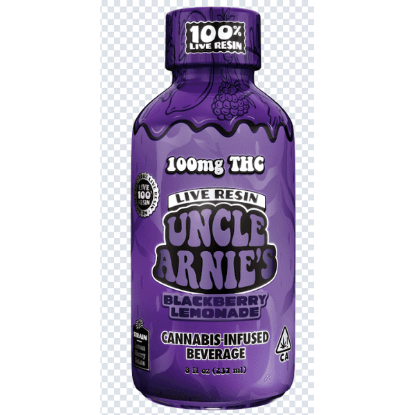 A photograph of Uncle Arnie's Beverage 8oz 100% Live Resin Blackberry Lemonade 100mg