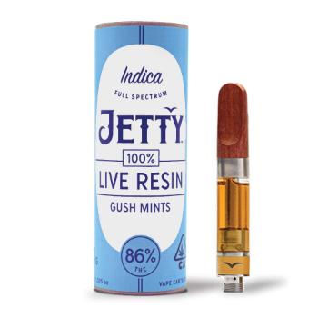 A photograph of Jetty Cartridge 1g Unrefined LR Gush Mints
