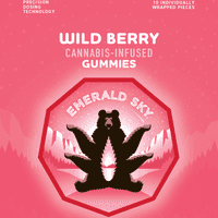 A photograph of Emerald Sky Gummies 10ct 100mg Indica Wild Berry