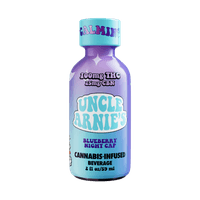 A photograph of Uncle Arnie's Beverage 2oz Blueberry Night Cap 4:1 THC/CBN 100mg