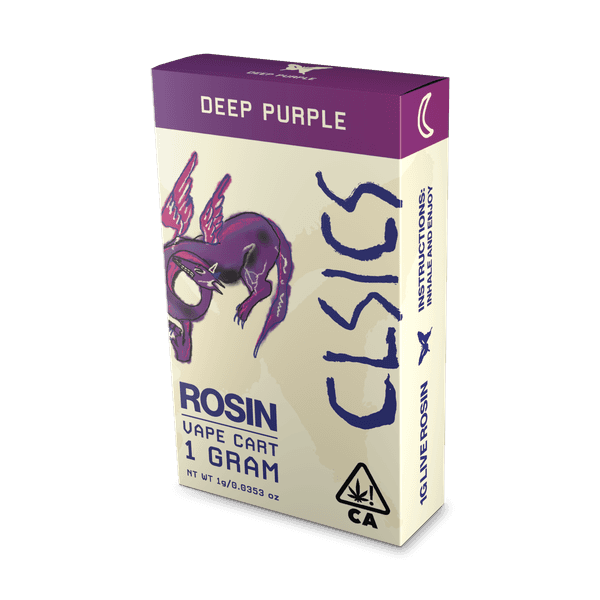 A photograph of CLSICS Live Rosin Cartridge 1g Indica Deep Purple