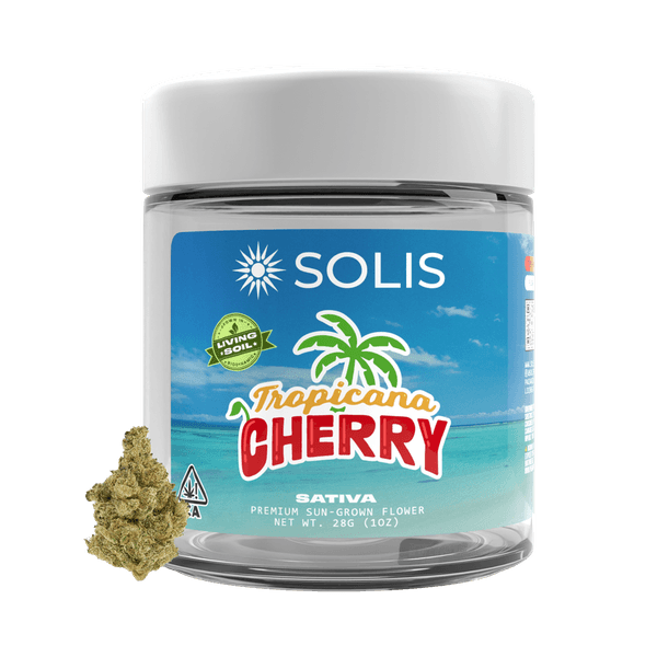 A photograph of Solis Flower 28g Sativa Tropicana Cherry