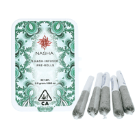 A photograph of Nasha 5pk Hash Infused Preroll Indica Hybrid GMOoz x Queens Chem