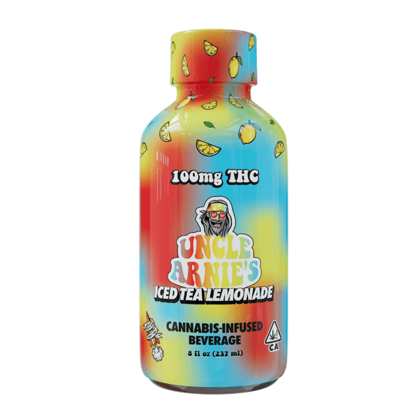 A photograph of Uncle Arnie's Beverage 8oz Iced Tea Lemonade 100mg THC 12pk