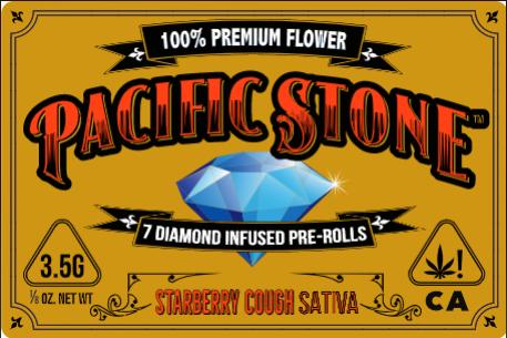 A photograph of Pacific Stone Diamond Infused Prerolls 0.5g Sativa Starberry Cough 7-Pack 3.5g