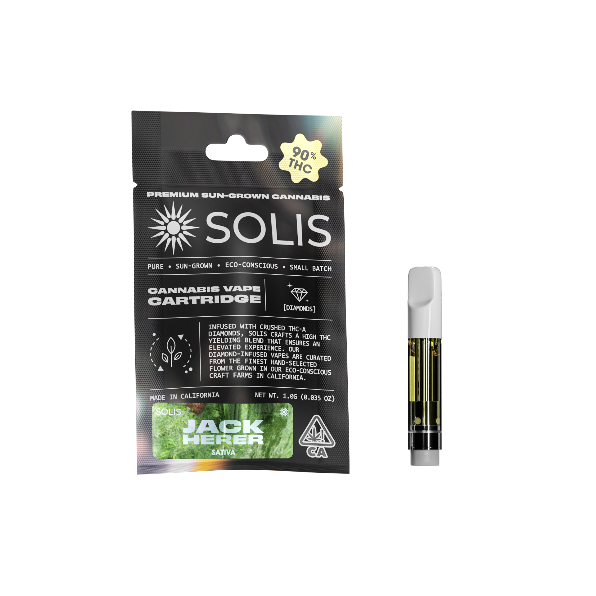 A photograph of Solis Diamond Enhanced Cartridge 1g Sativa Jack Herer