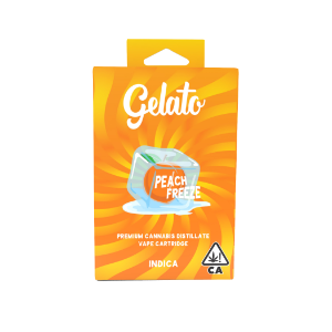 A photograph of Gelato Flavors Cartridge 1g Indica Peach Freeze