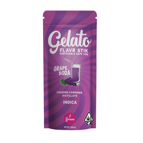 A photograph of Gelato Flavors All-In-One 1g Indica Grape Soda