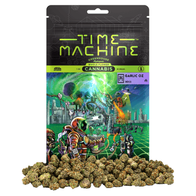 Time Machine Flower 28g Indica Garlic OZ 4ct